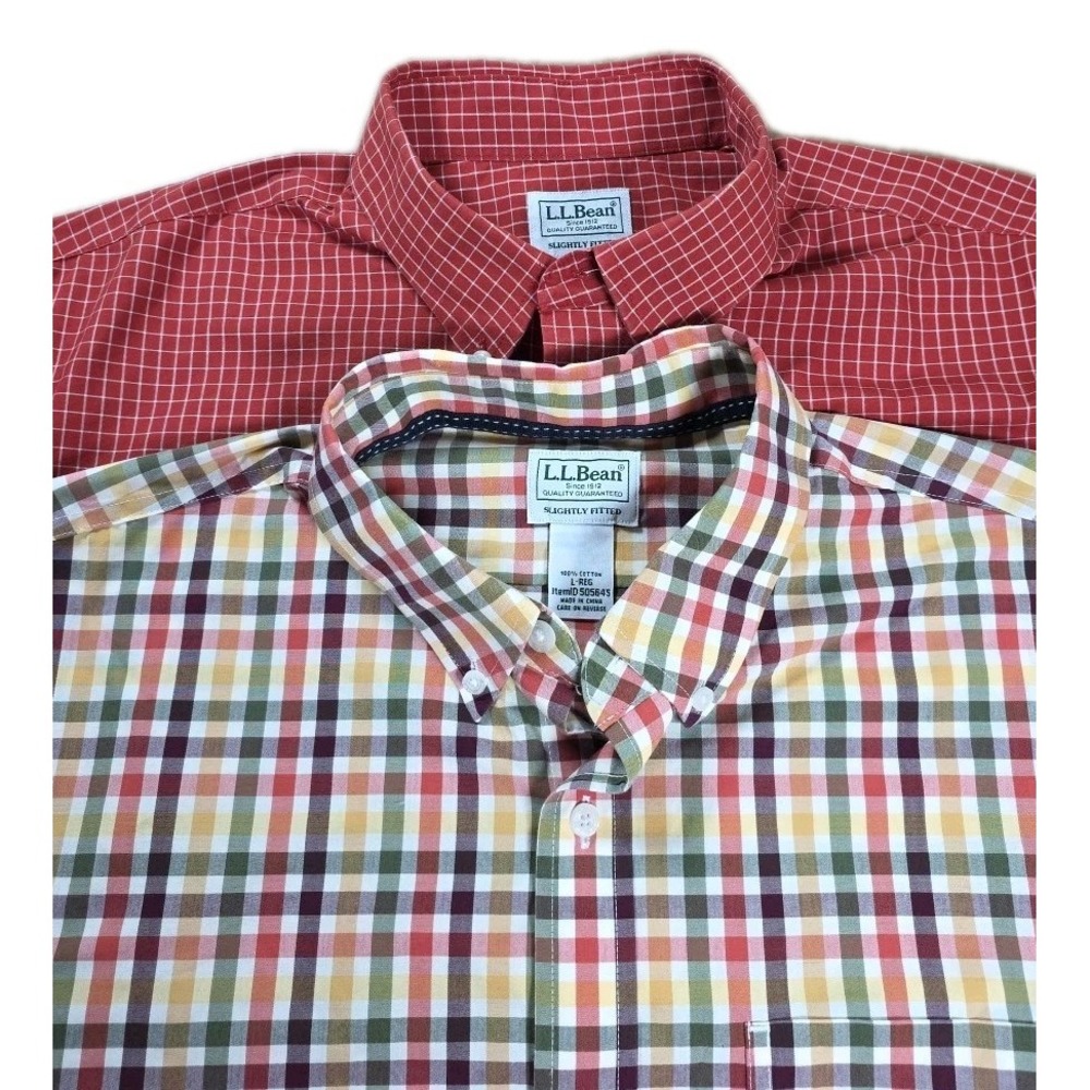 LL Bean Mens‎ Slightly Fitted Button-Down Long Sleeve Dress Shirt LARGE LOT OF 2